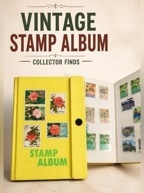 Vintage Yellow Stamp Album Stock Book – World Mix (Japan, USSR, Canada)